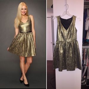 Kensie Metallic Gold Fit and Flare Dresss